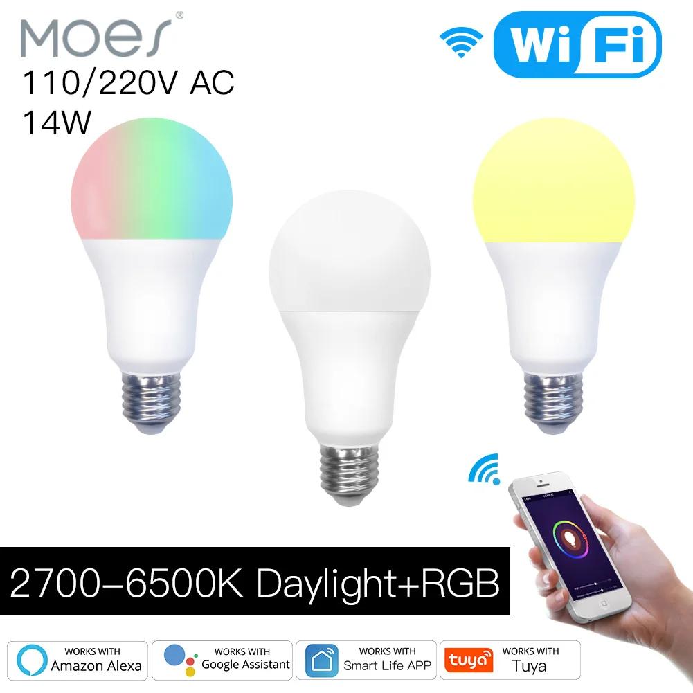 Moes WiFi Ʈ LED     14W RGB C + W E27,   Tuya Ʈ   Alexa Google led Բ ۵